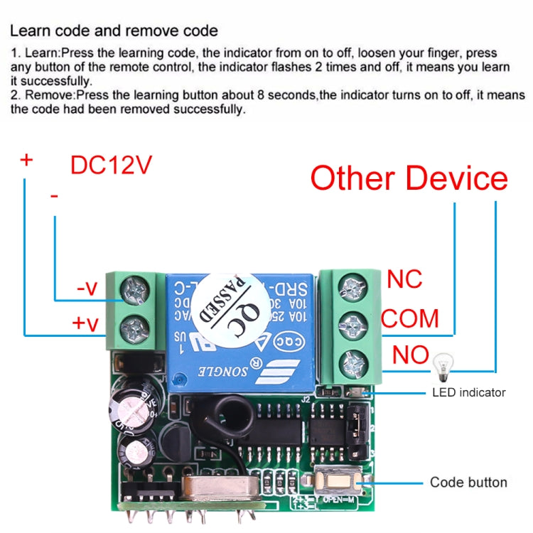 Ricevitore relè wireless RF 12V 10A a 1 canale - immagine 5