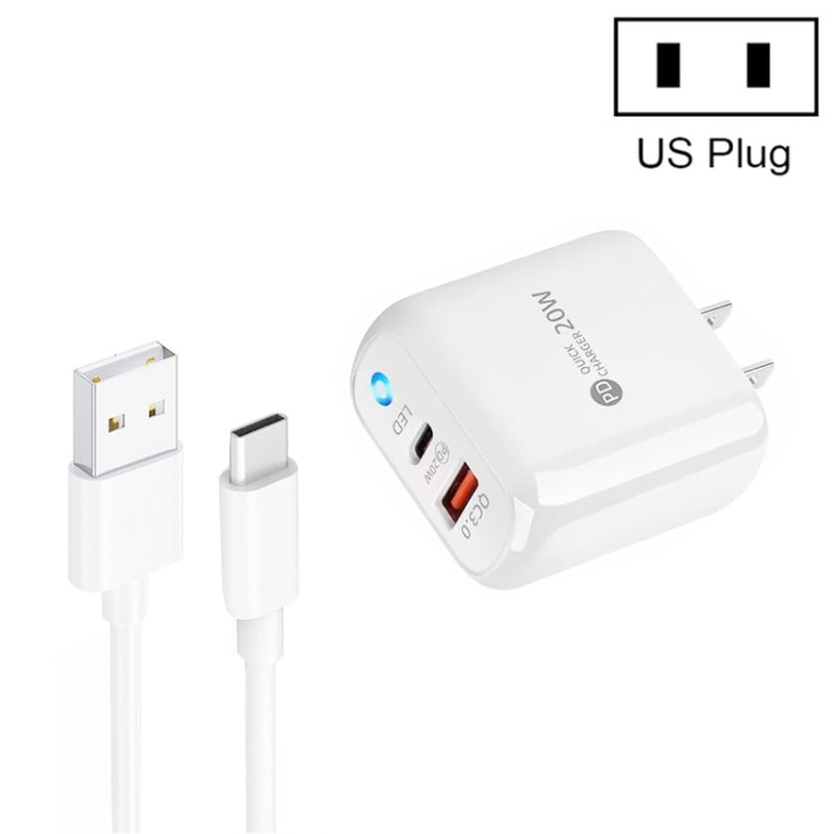Caricabatterie USB + Type-C 20W con cavo 1 metro