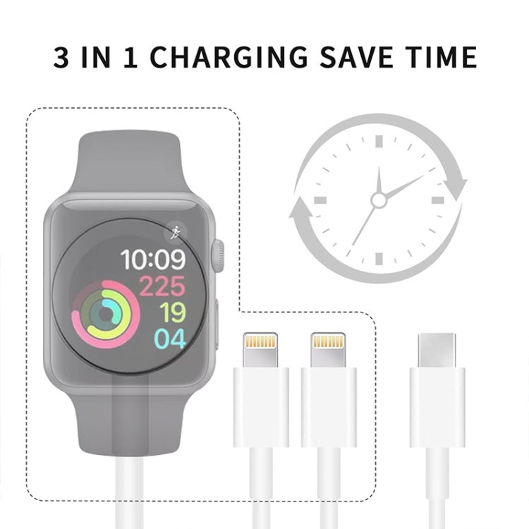 Cavo ricarica magnetico 3 in 1 Type-C 1,2 m per Apple Watch e iPh