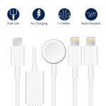 Cavo ricarica magnetico 3 in 1 Type-C 1,2 m per Apple Watch e iPh