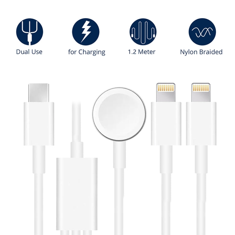 Cavo ricarica magnetico 3 in 1 Type-C 1,2 m per Apple Watch e iPh