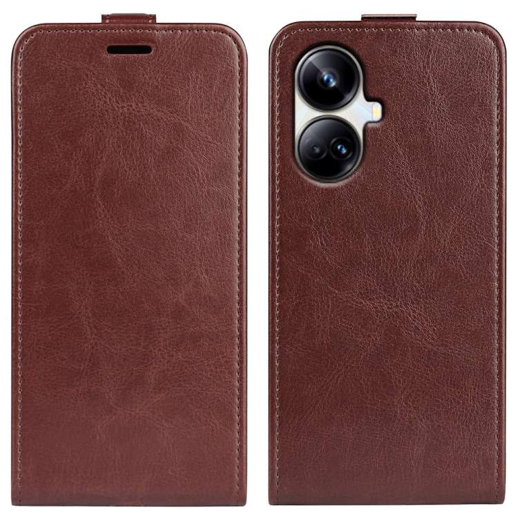 Per Realme 10 Pro + R64 Texture Custodia per telefono in pelle con vibrazione verticale singola, For Realme 10 Pro+