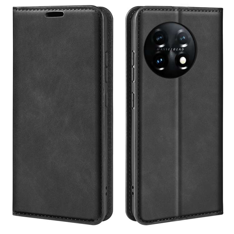 Per OnePlus 11 Custodia per telefono in pelle con ventosa magnetica retro-pelle, For OnePlus 11