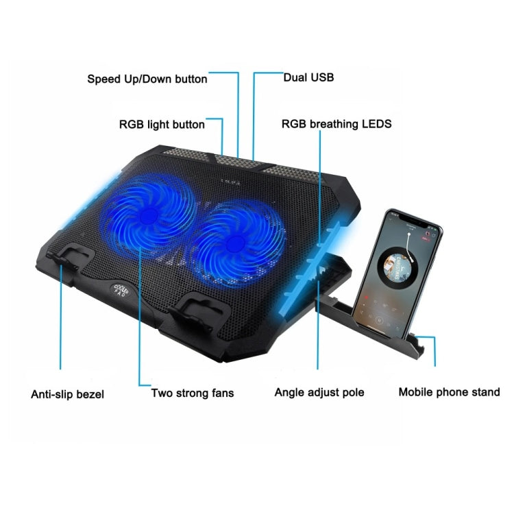 Supporto raffreddamento laptop RGB con doppia porta USB