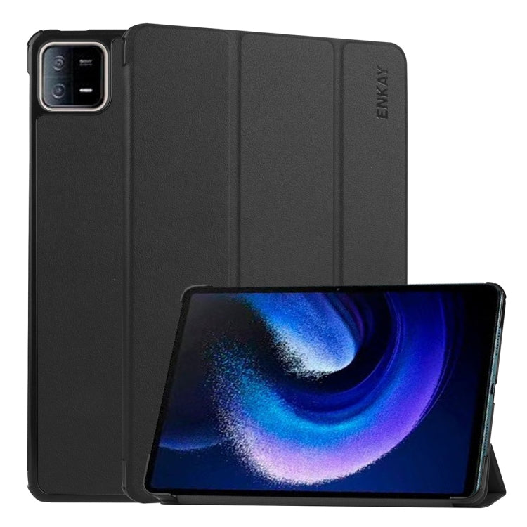 Per Xiaomi Pad 6 ENKAY Tri-fold Custer Texture Custodia Smart con supporto in pelle, For Xiaomi Pad 6
