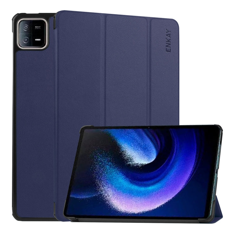 Per Xiaomi Pad 6 ENKAY Tri-fold Custer Texture Custodia Smart con supporto in pelle, For Xiaomi Pad 6