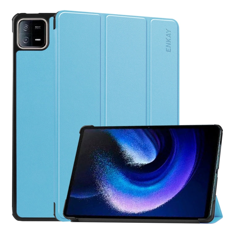 Per Xiaomi Pad 6 ENKAY Tri-fold Custer Texture Custodia Smart con supporto in pelle, For Xiaomi Pad 6