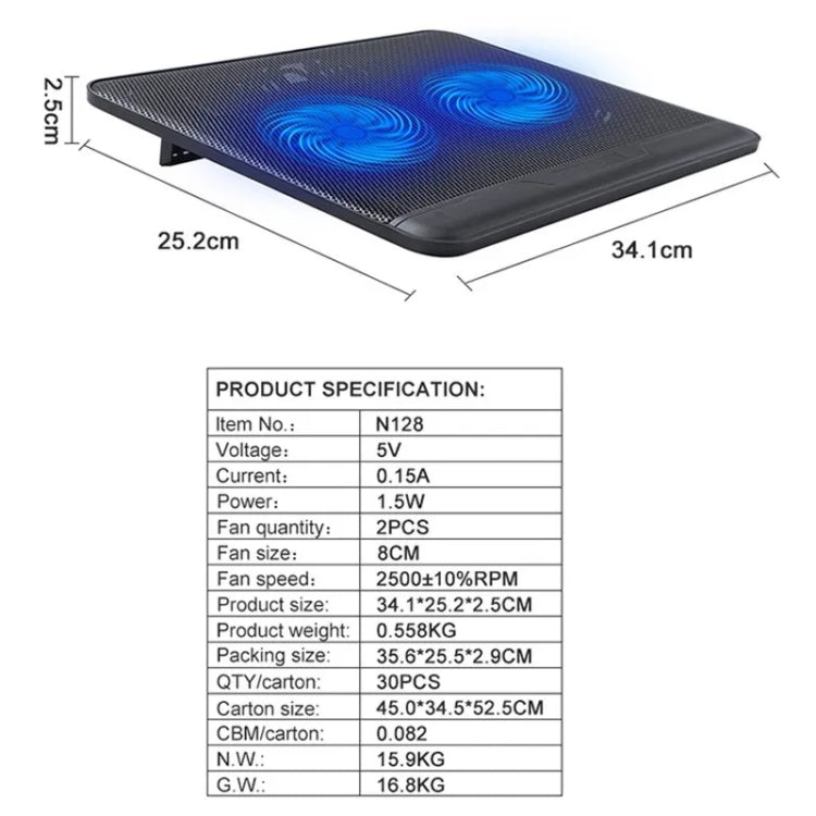 N128 Cooling Pad doppia ventola con luce LED per laptop