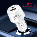 Caricatore auto doppia porta USB 48W PD30W + QC3.0 18W