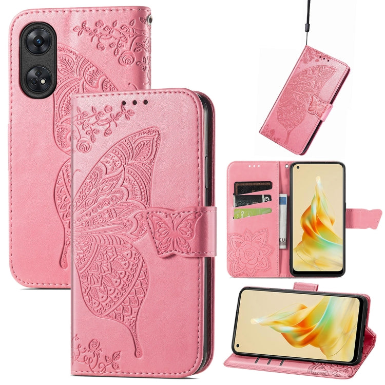 Custodia per telefono in pelle goffrata farfalla amore fiore, For OPPO Reno8 T 4G, For Honor 9C