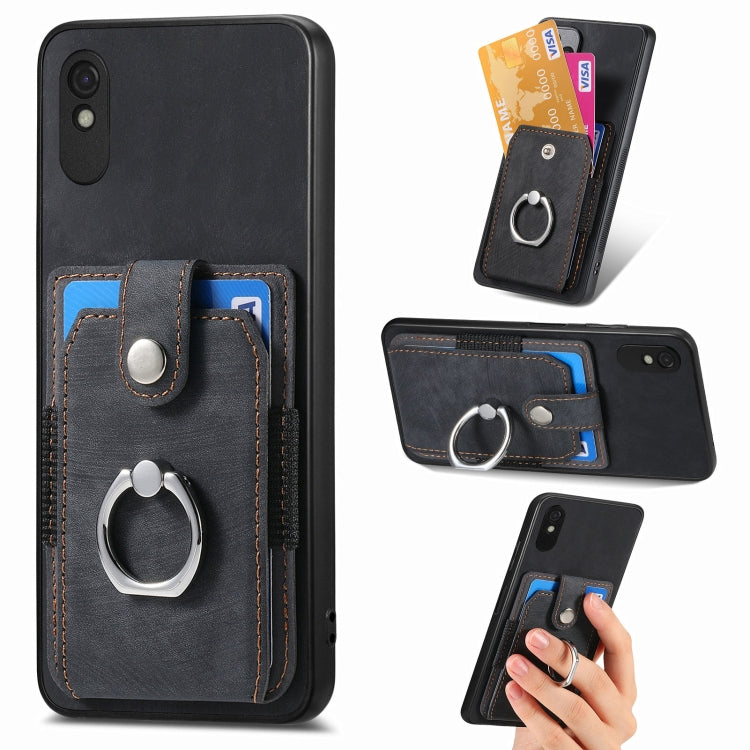 Retro cassa del telefono del raccoglitore della carta dell'anello di pelle-tatto, For Xiaomi Poco X5 Pro, For Xiaomi Redmi 9A