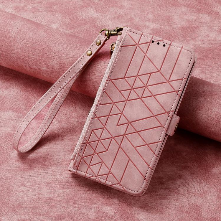 Portafoglio con cerniera geometrica in pelle con fibbia laterale per Google