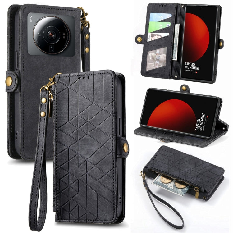 Portafoglio con cerniera geometrica Portafoglio in pelle con fibbia laterale, For Xiaomi Civi 2, For Xiaomi Poco M5 4G, For Xiaomi Poco M5s 4G, For Xiaomi 12S Ultra