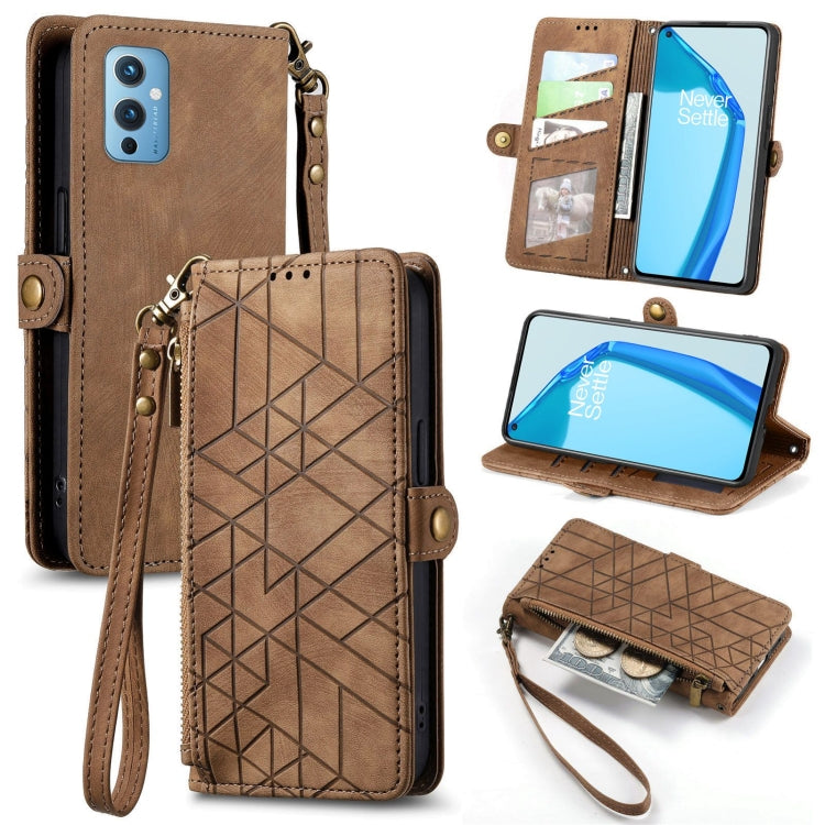 Portafoglio con cerniera geometrica Portafoglio in pelle con fibbia laterale, For OnePlus Nord 2 5G, For OnePlus 9 Pro, For OnePlus 9, For OnePlus Nord N100