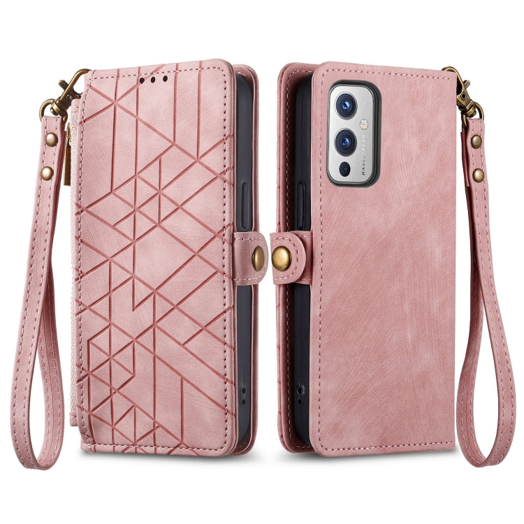 Portafoglio con cerniera geometrica Portafoglio in pelle con fibbia laterale, For OnePlus Nord 2 5G, For OnePlus 9 Pro, For OnePlus 9, For OnePlus Nord N100
