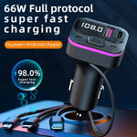 Caricabatteria auto 66W con 3 cavi e trasmettitore Bluetooth