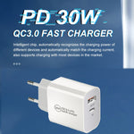 Caricatore a doppia porta USB PD30W USB-C / Type-C + QC3.0 con cavo dati da USB a 8 pin da 1 m, EU Plug, US Plug, AU Plug
