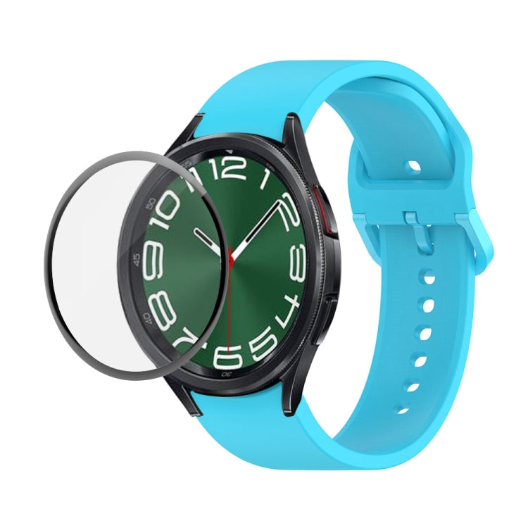 JUNSUNMAY cinturino regolabile in silicone + kit protezione schermo PMMA a copertura totale, For Samsung Galaxy Watch6 Classic 47mm