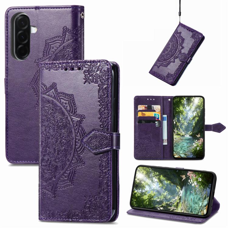 Custodia in pelle goffrata Mandala per Samsung Galaxy A57 5G