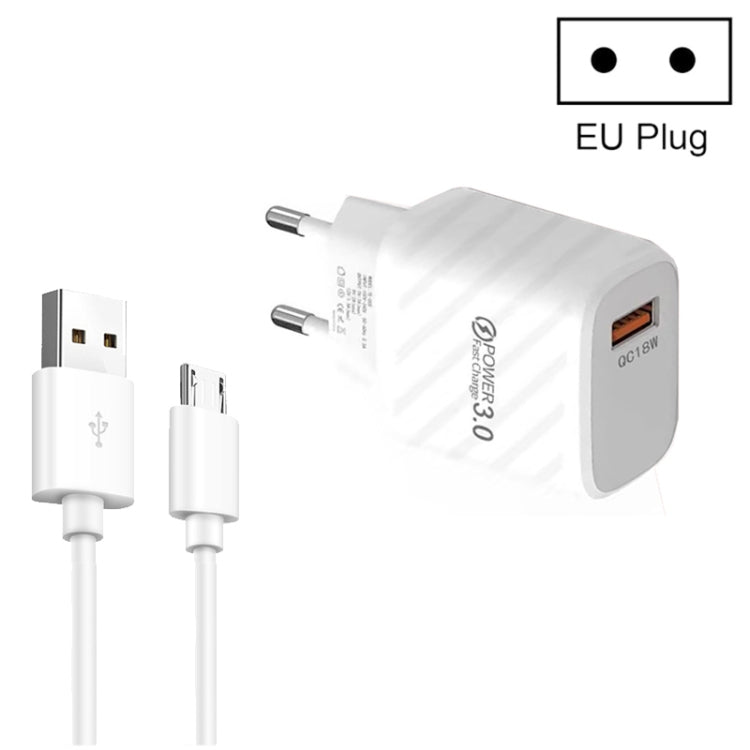 Caricabatterie rapido USB QC3.0 18W con cavo Micro USB 1m