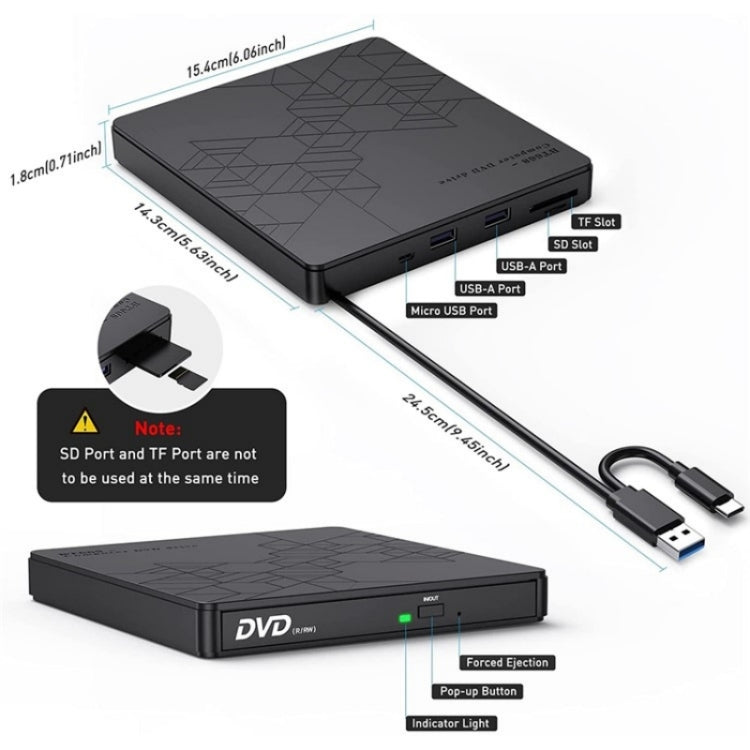 Lettore disco ottico esterno USB con scheda TF/SD