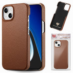 Custodia iPhone 15 Plus retro in pelle Litchi Oil Edge