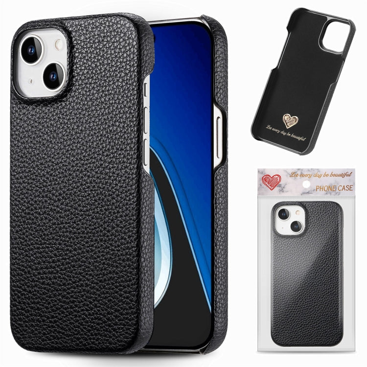Custodia iPhone 15 Plus retro in pelle Litchi Oil Edge