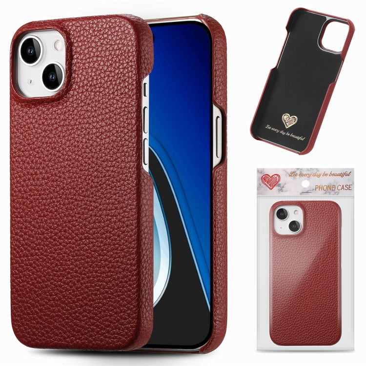 Custodia iPhone 15 Plus retro in pelle Litchi Oil Edge