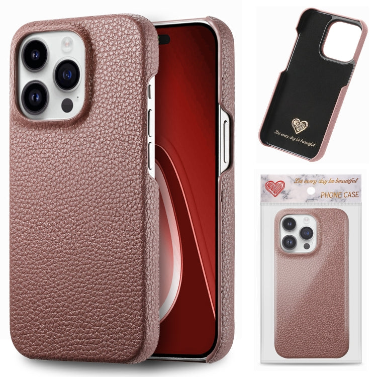 Custodia per iPhone 15 Pro Max con retro in pelle Litchi