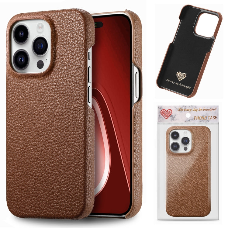 Custodia per iPhone 15 Pro Max con retro in pelle Litchi