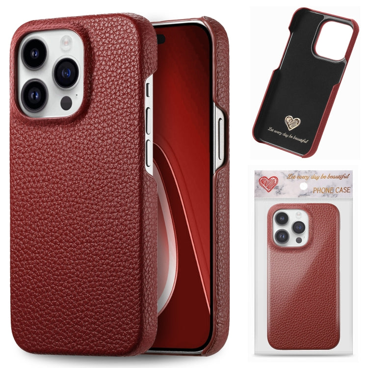 Custodia per iPhone 15 Pro Max con retro in pelle Litchi