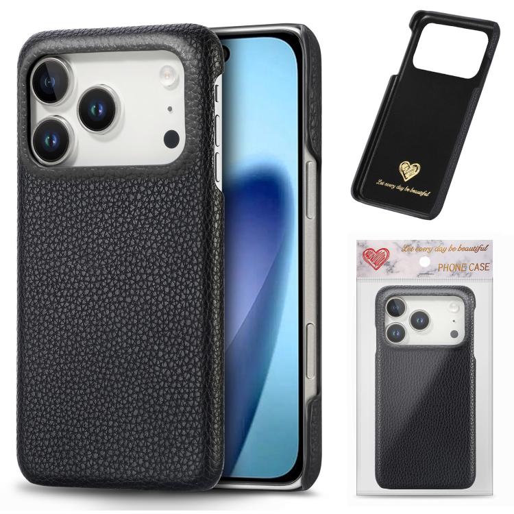 Custodia per iPhone 15 Pro Max con retro in pelle Litchi