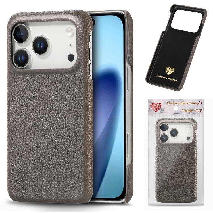 Custodia per iPhone 15 Pro Max con retro in pelle Litchi