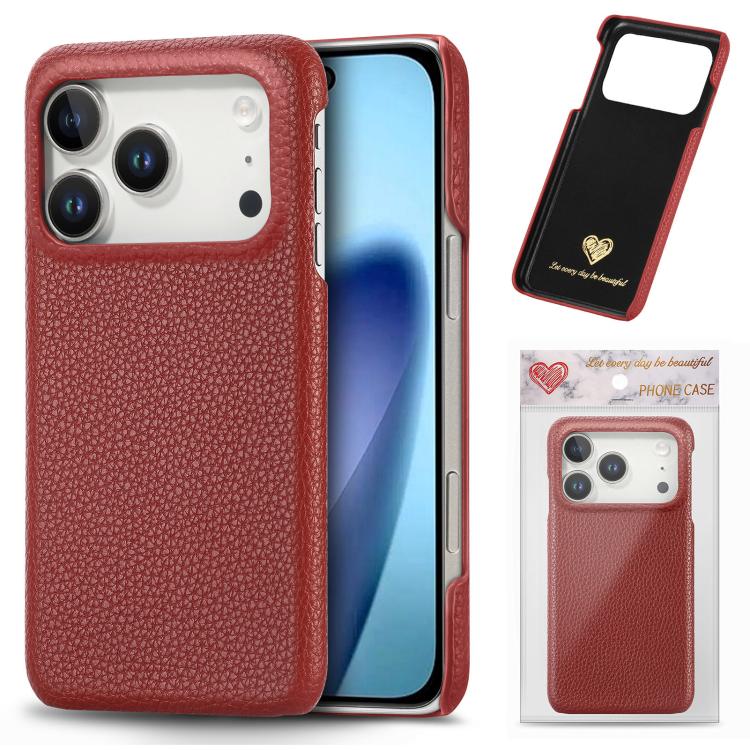 Custodia per iPhone 15 Pro Max con retro in pelle Litchi