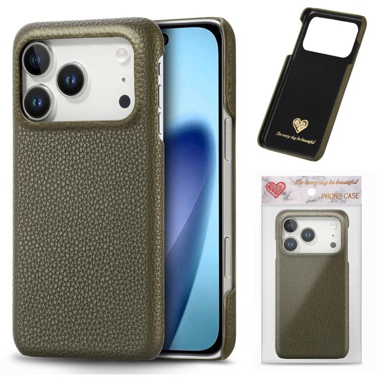Custodia per iPhone 15 Pro Max con retro in pelle Litchi