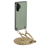 Custodia per telefono con retro in pelle e trama in fibra di carbonio per