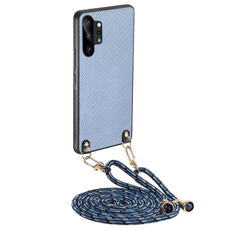 Custodia per telefono con retro in pelle e trama in fibra di carbonio per
