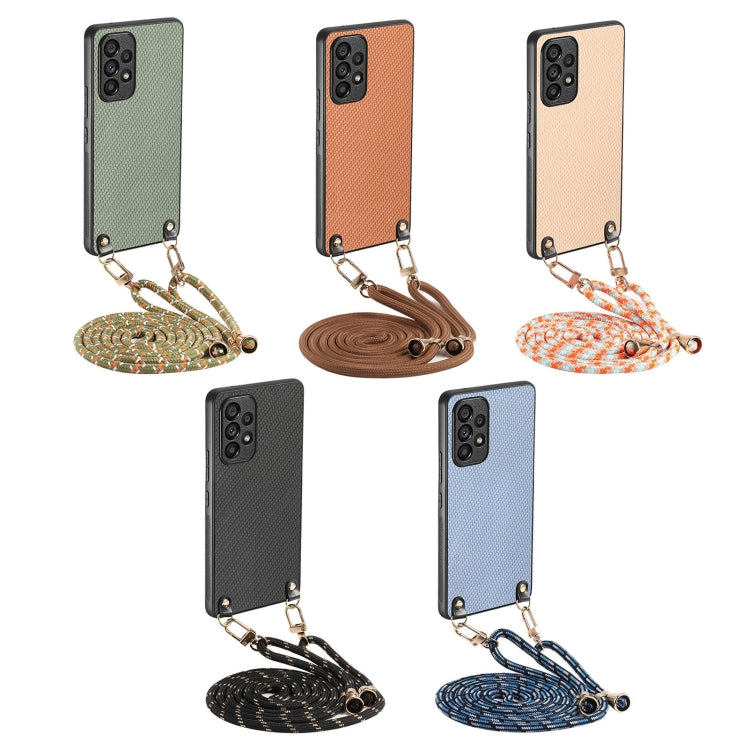Custodia per telefono con retro in pelle e trama in fibra di carbonio per