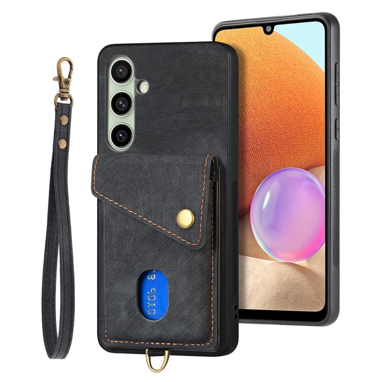 Portafoglio pieghevole in pelle con cinturino per Samsung Galaxy A57, A37, S25