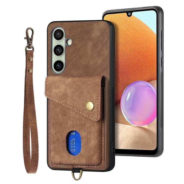Portafoglio pieghevole in pelle con cinturino per Samsung Galaxy A57, A37, S25