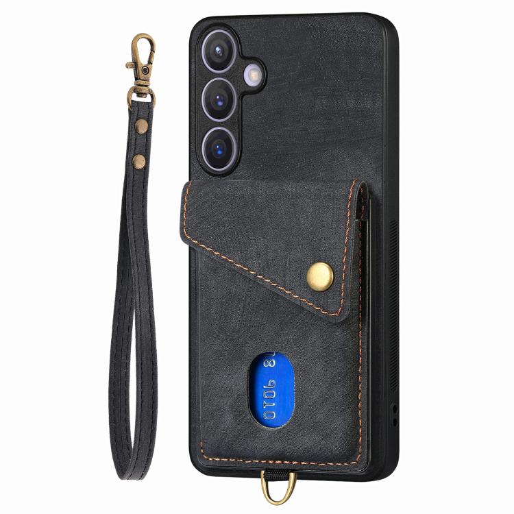 Portafoglio pieghevole in pelle con cinturino per Samsung Galaxy A57, A37, S25