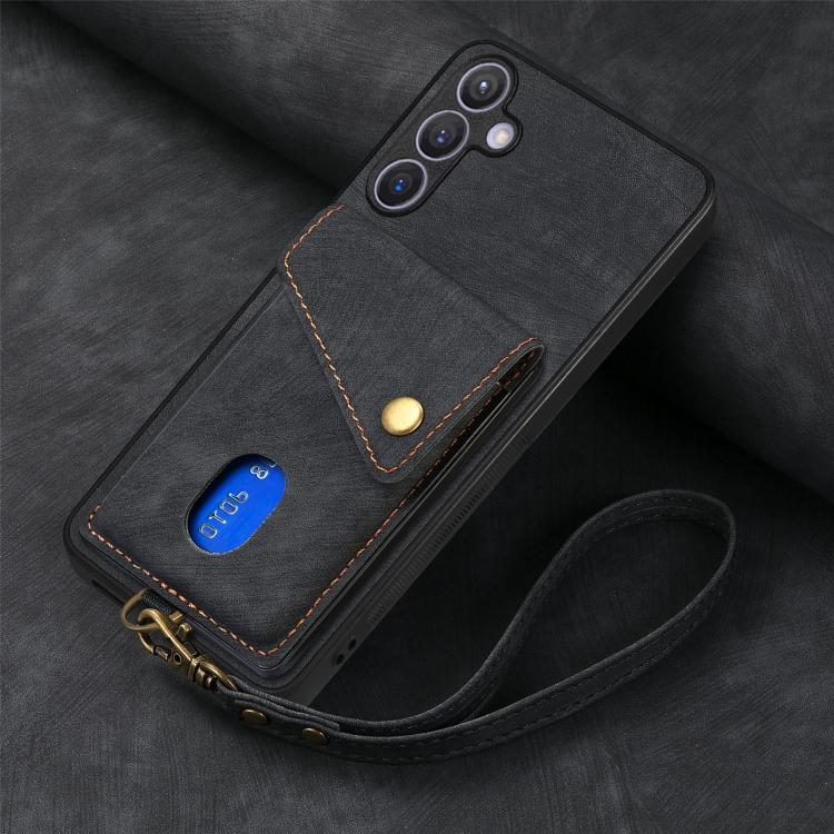 Portafoglio pieghevole in pelle con cinturino per Samsung Galaxy A57, A37, S25