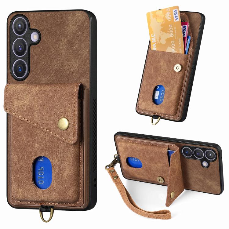Portafoglio pieghevole in pelle con cinturino per Samsung Galaxy A57, A37, S25