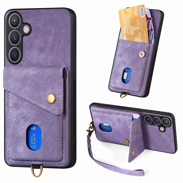 Portafoglio pieghevole in pelle con cinturino per Samsung Galaxy A57, A37, S25