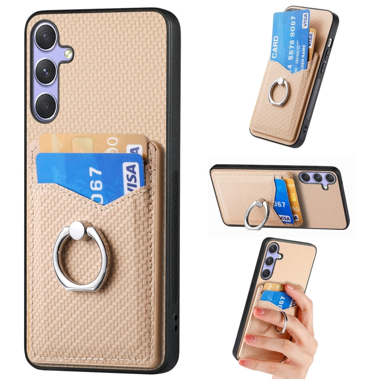 Custodia con anello porta carte in fibra di carbonio per Samsung Galaxy A36, S25