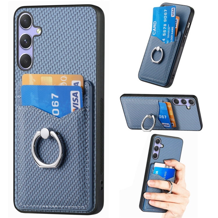 Custodia con anello porta carte in fibra di carbonio per Samsung Galaxy A36, S25