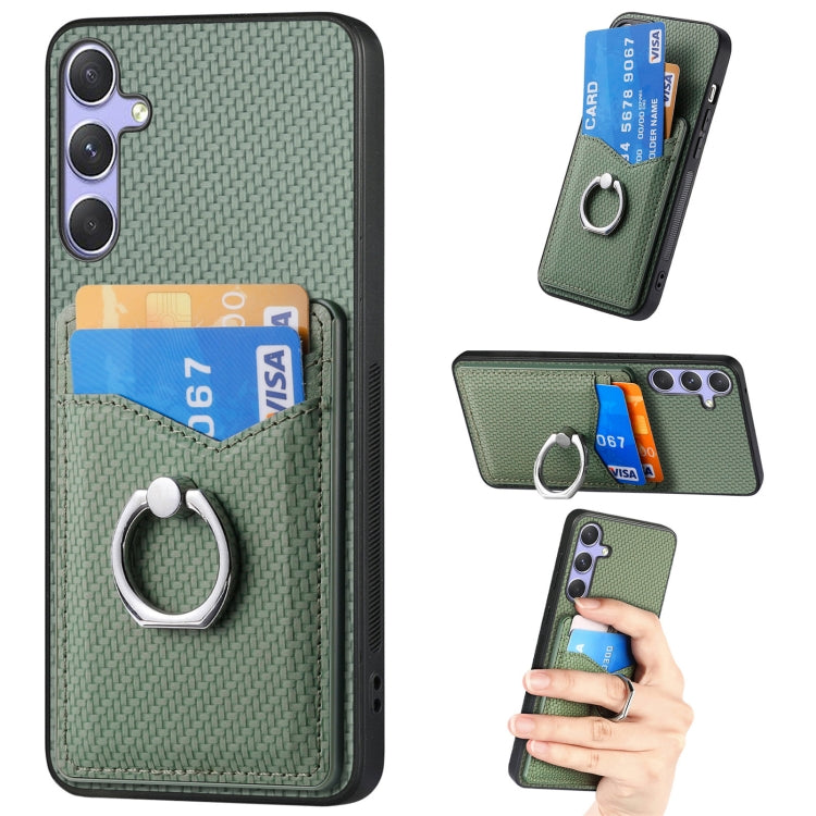 Custodia con anello porta carte in fibra di carbonio per Samsung Galaxy A36, S25