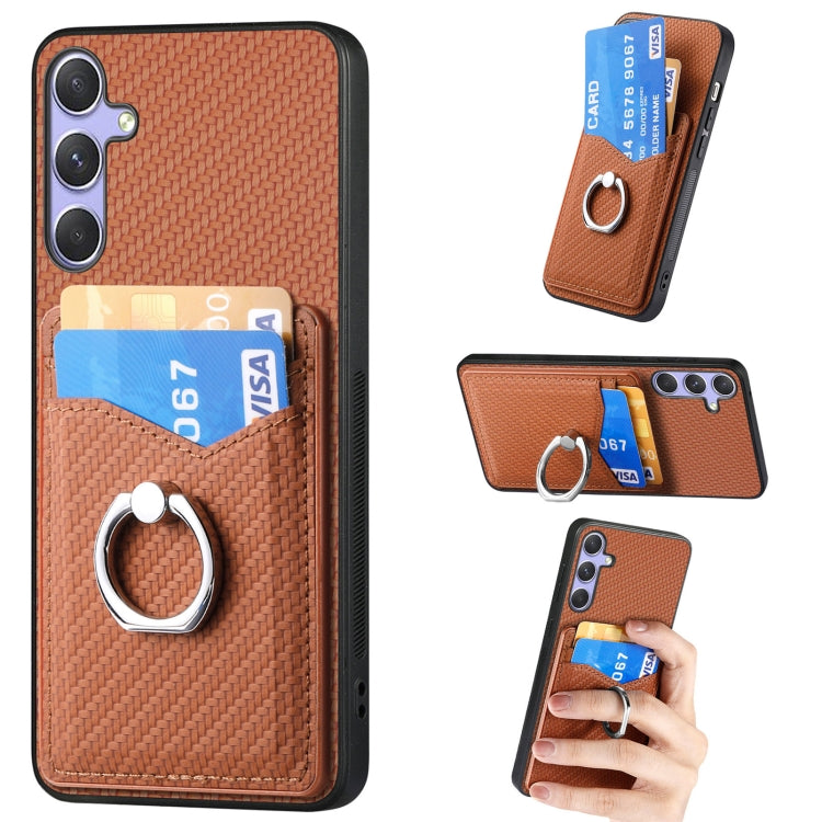 Custodia con anello porta carte in fibra di carbonio per Samsung Galaxy A36, S25