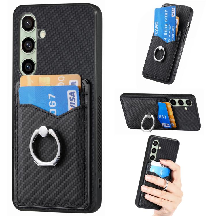 Custodia con anello porta carte in fibra di carbonio per Samsung Galaxy A36, S25