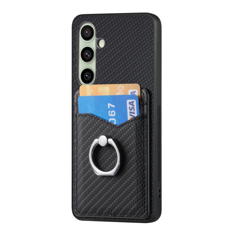 Custodia con anello porta carte in fibra di carbonio per Samsung Galaxy A36, S25